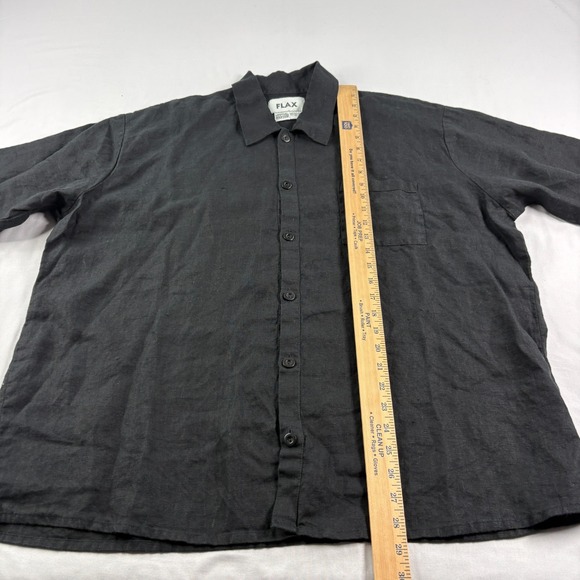 Flax Linen Shirt Womens M Black Jeanne Engelhart Button Up Short Sleeve Beach - Picture 5 of 7